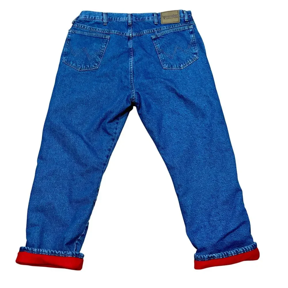 Jeans Wrangler Rugged Wear Quilted Red Lining Men's W40 L30 Relaxed High Rise